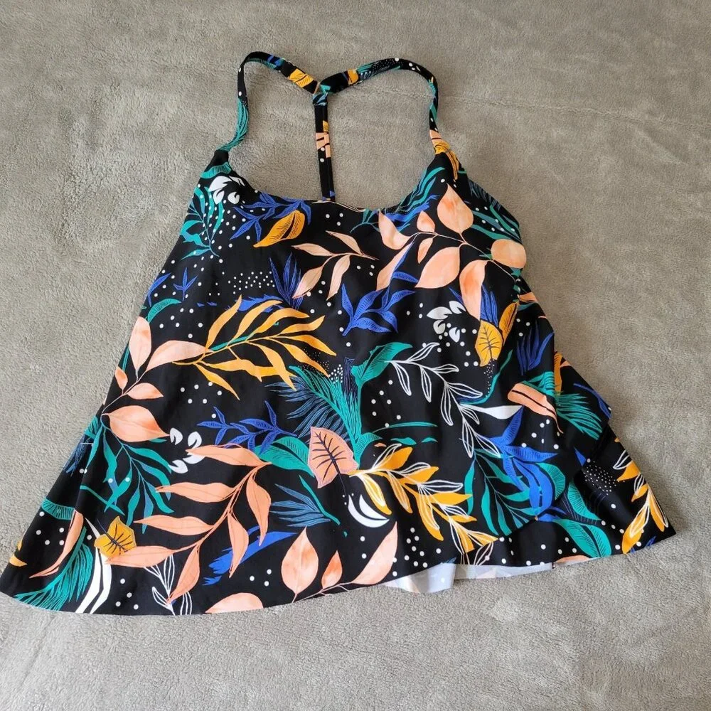 Maurices Womens Swim Top Extra Large XL TBack Blue Floral Spaghetti FLO193E